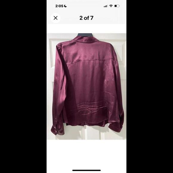 👠👚❤️Emanuel Ungaro Silk Button Down Burgundy Size 12 Women’s Blouse - Picture 2 of 9